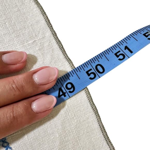 Vintage Hand Embroidered Cross Stitch Floral Tablecloth Square Linen Blue Cream - Picture 7 of 8